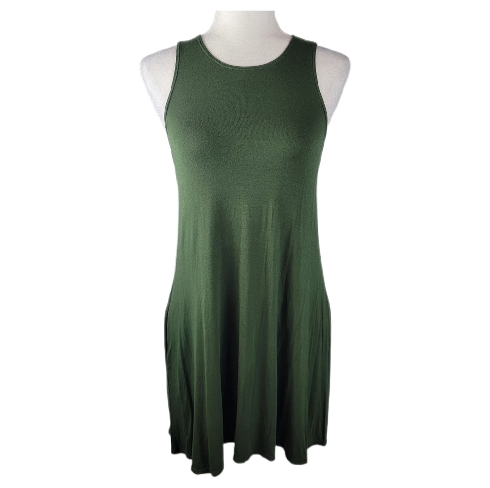 Socialite Olive Green Sleeveless Dress with Pockets Small
